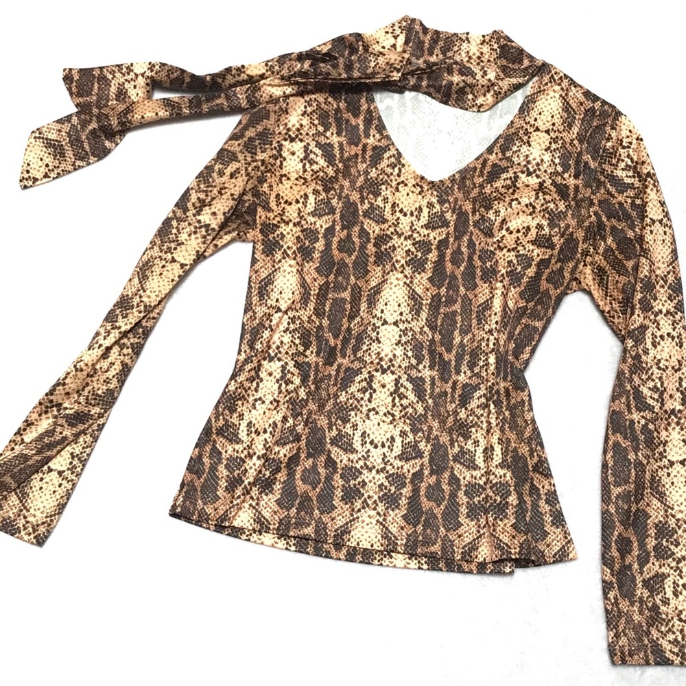 SnakeSkin • Faux Scarf V Neck Top